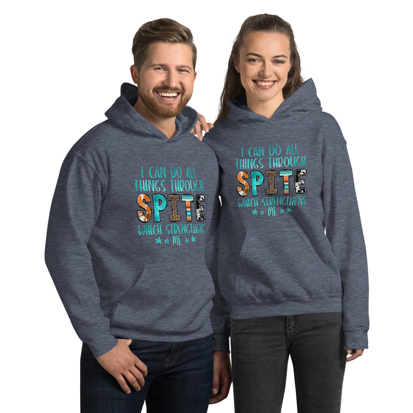 I Can Do All Things Through Spite Which Strengthens Me Hoodie Color: Heather Sport Dark Navy