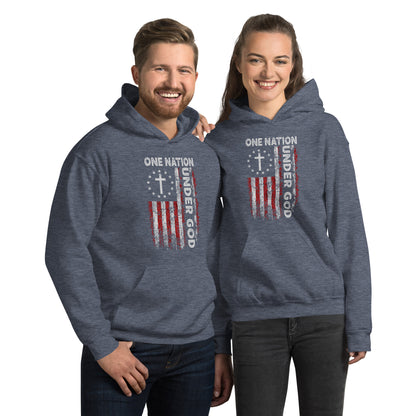 One Nation Under God Hoodie (God and Country) - Color: Heather Sport Dark Navy