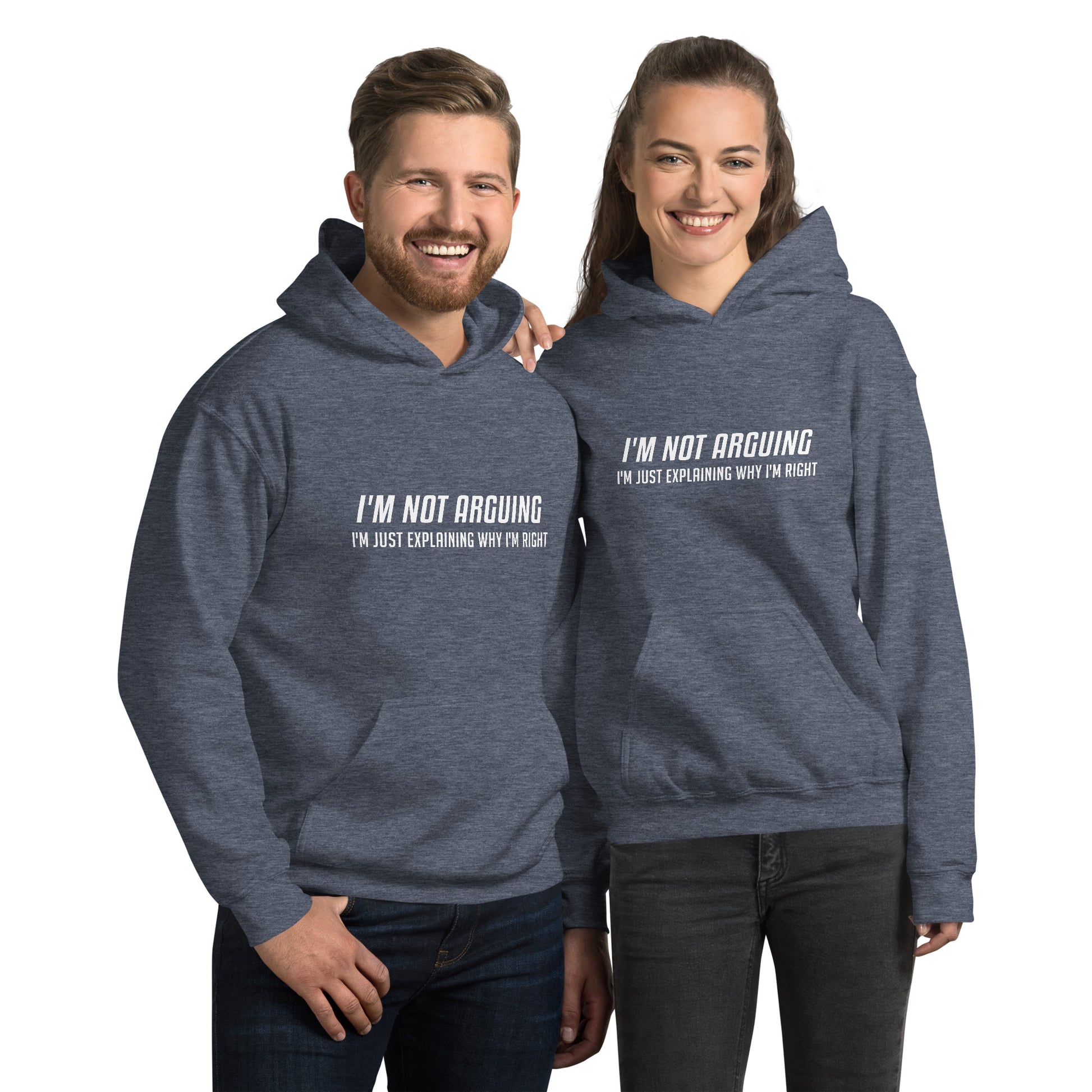 I'm Not Arguing I'm Just Explaining Why I'm Right Hoodie in White Letters - Color: Heather Sport Dark Navy