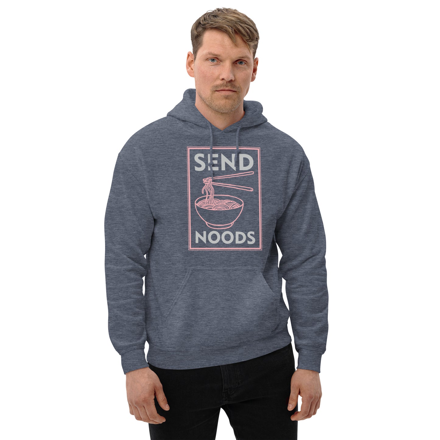 Send Noods Hoodie (Funny Noodle Humor) - Color: Heather Sport Dark Navy