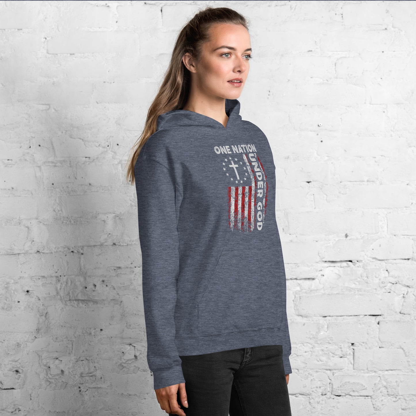 One Nation Under God Hoodie (God and Country) - Color: Black