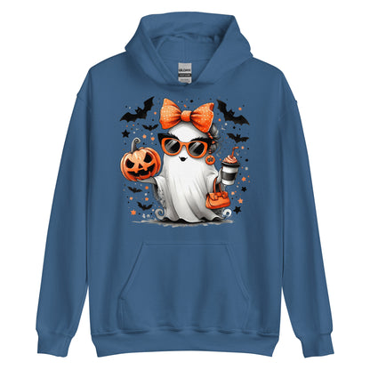 Cute Halloween Mom Ghost Hoodie Color: Indigo Blue