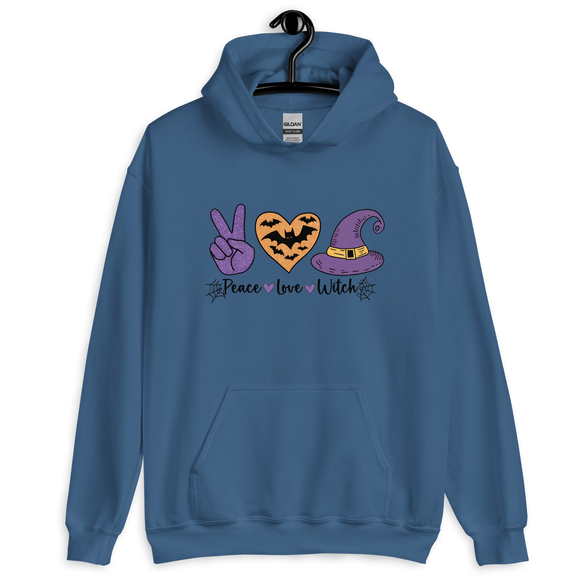 Peace Love Witch Hoodie (Halloween Witch) Color: Indigo Blue