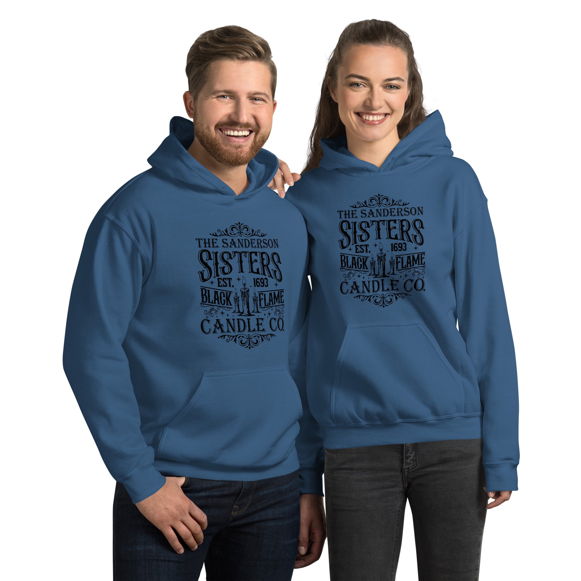 The Sanderson Sisters Black Flame Candle Co (Halloween) Hoodie - Color: Indigo Blue