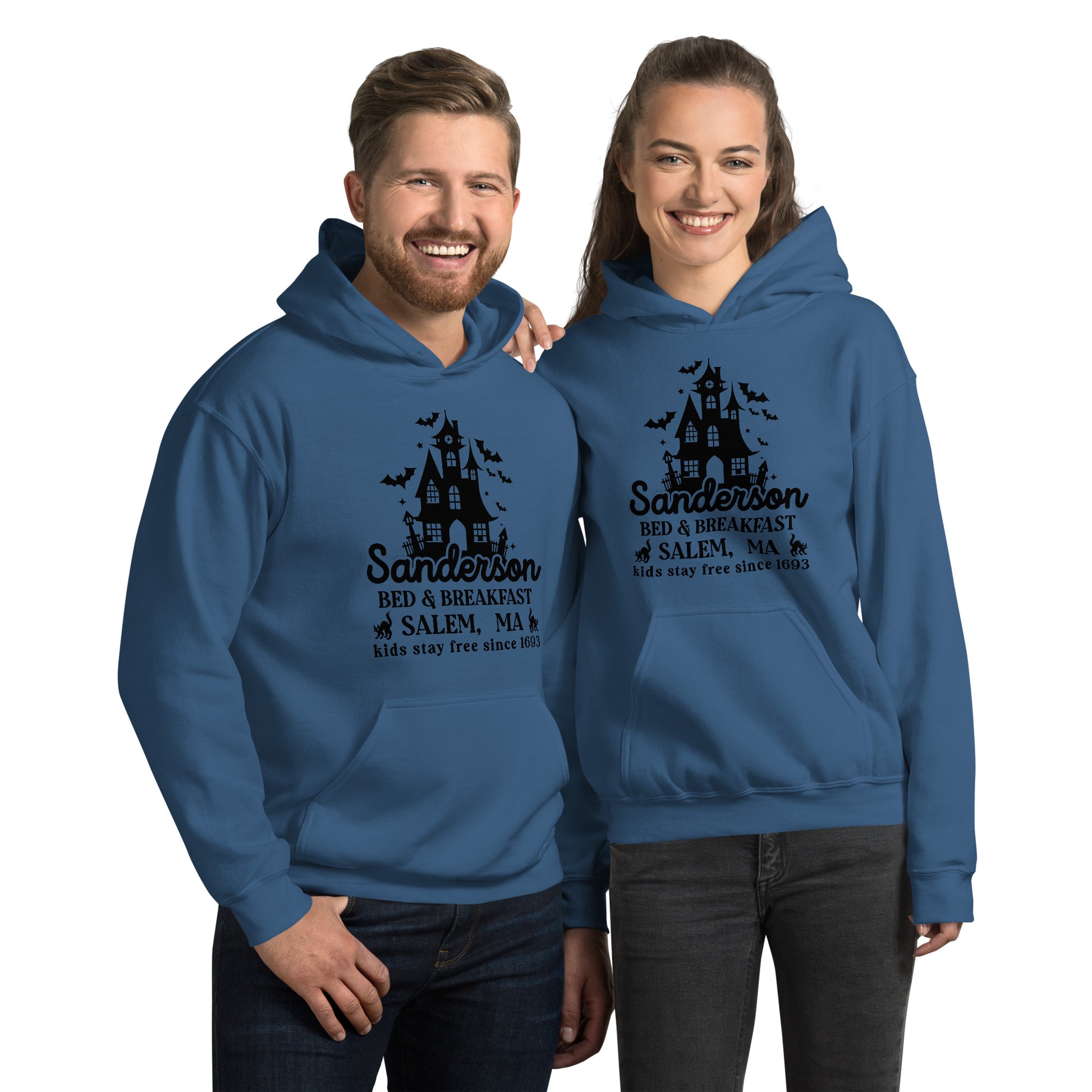 Sanderson Bed & Breakfast Salem MA (Halloween) Hoodie - Color: Indigo Blue