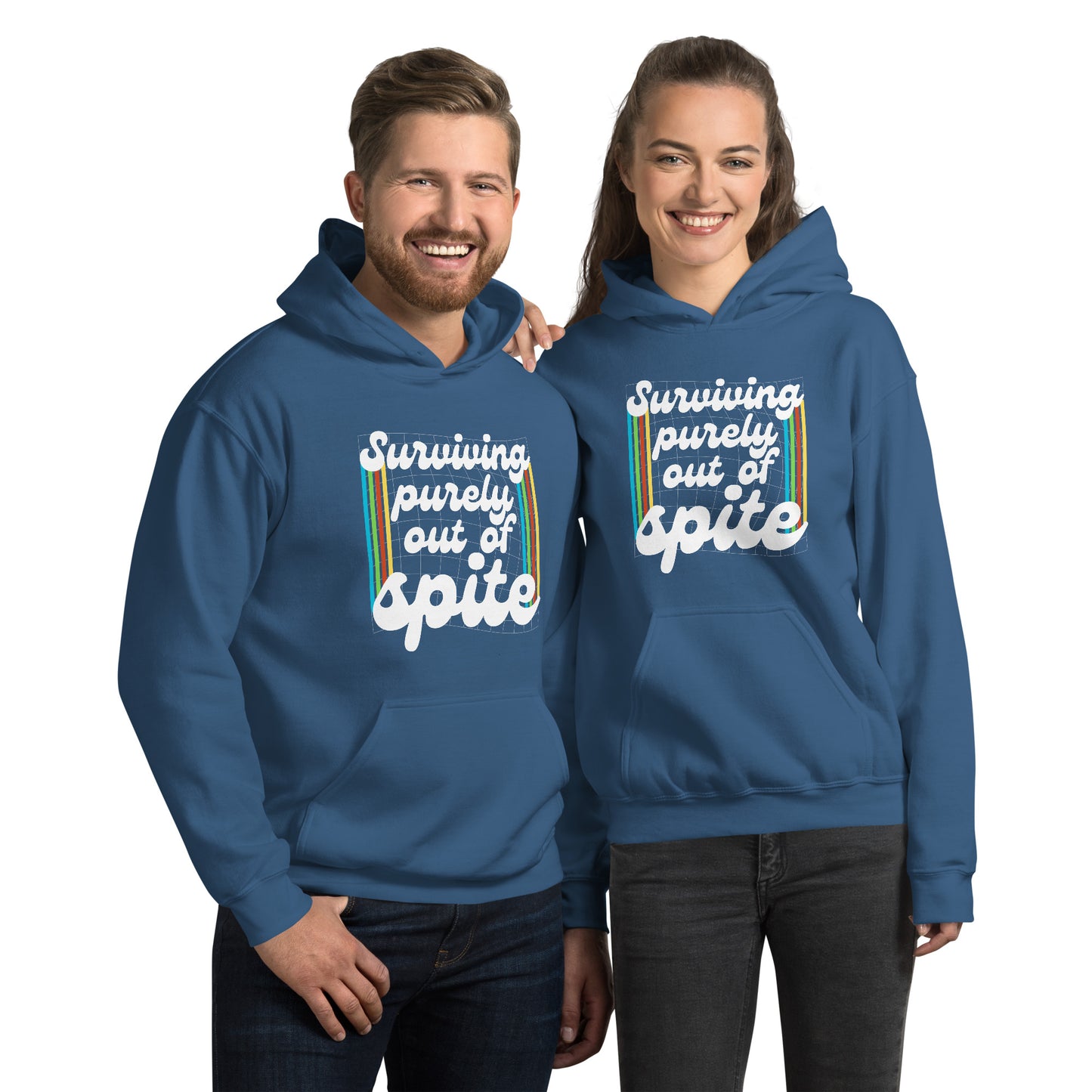 Surviving Purely Out Of Spite Hoodie Color: Indigo Blue