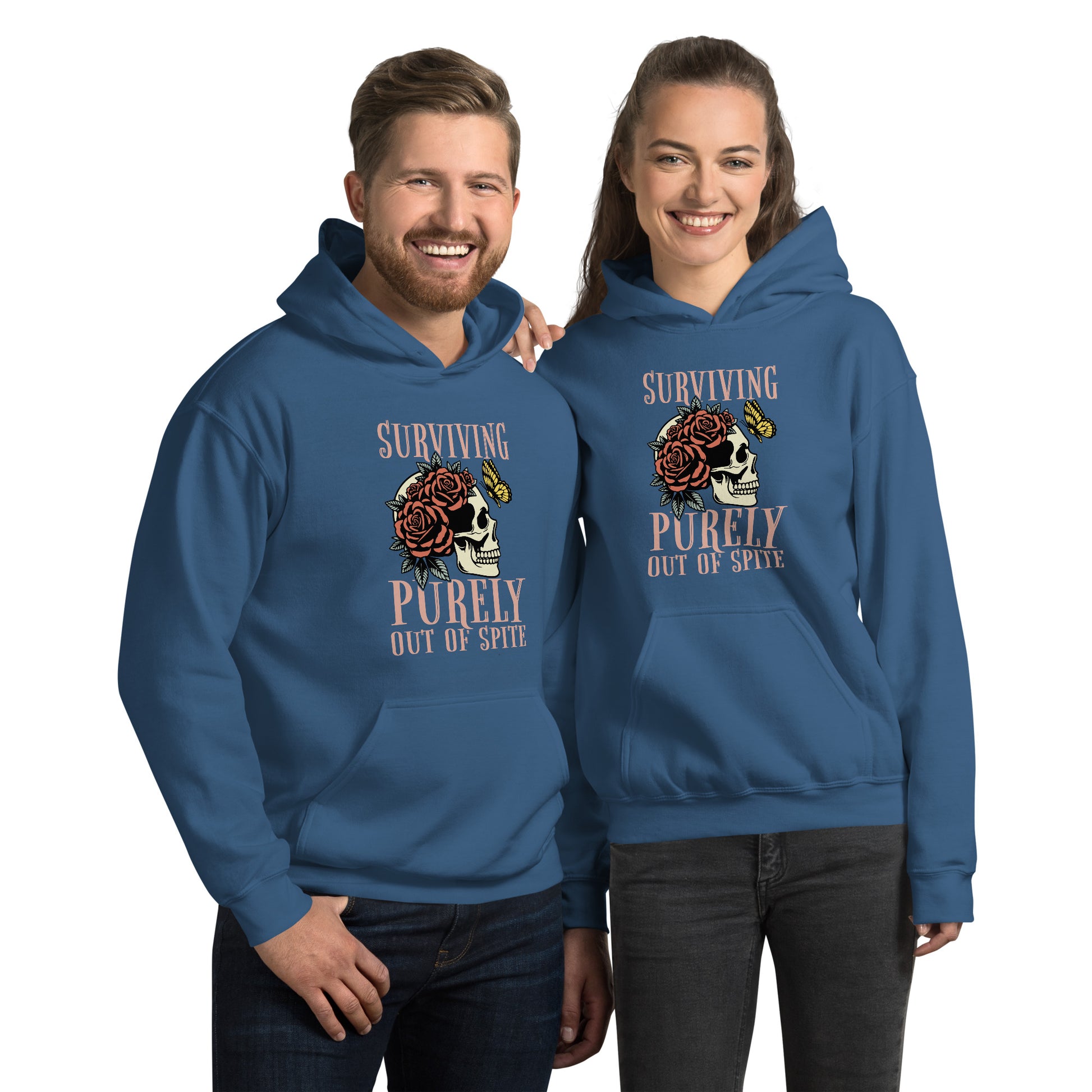 Surviving Purely Out Of Spite Hoodie Color: Indigo Blue