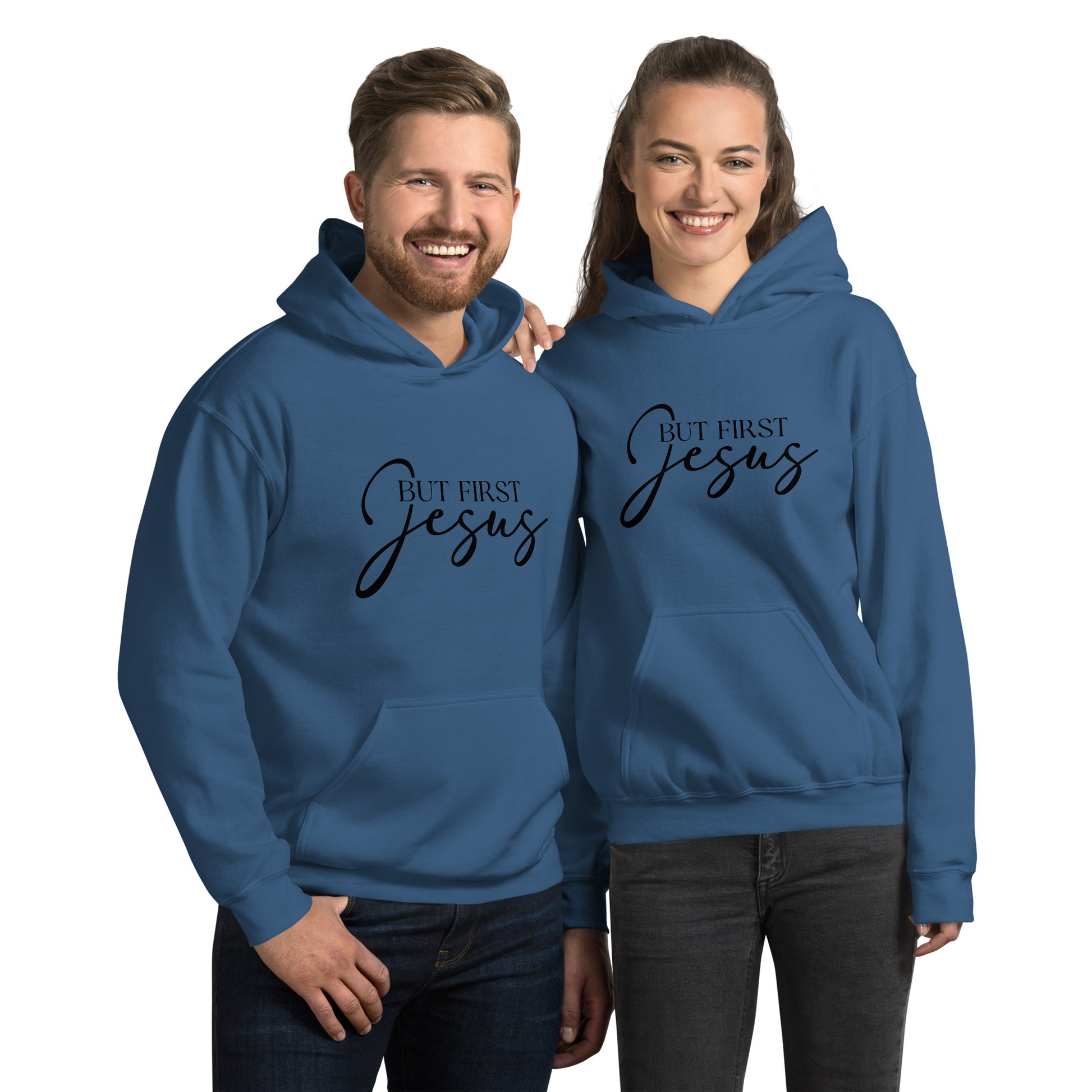 But First Jesus Hoodie - Color: Indigo Blue