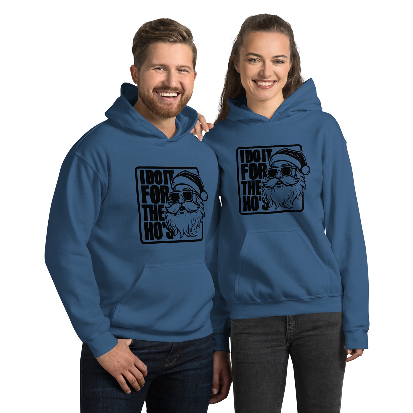 Funny Christmas Tee - Santa says I Do It for the Ho's Hoodie - Color: Indigo Blue