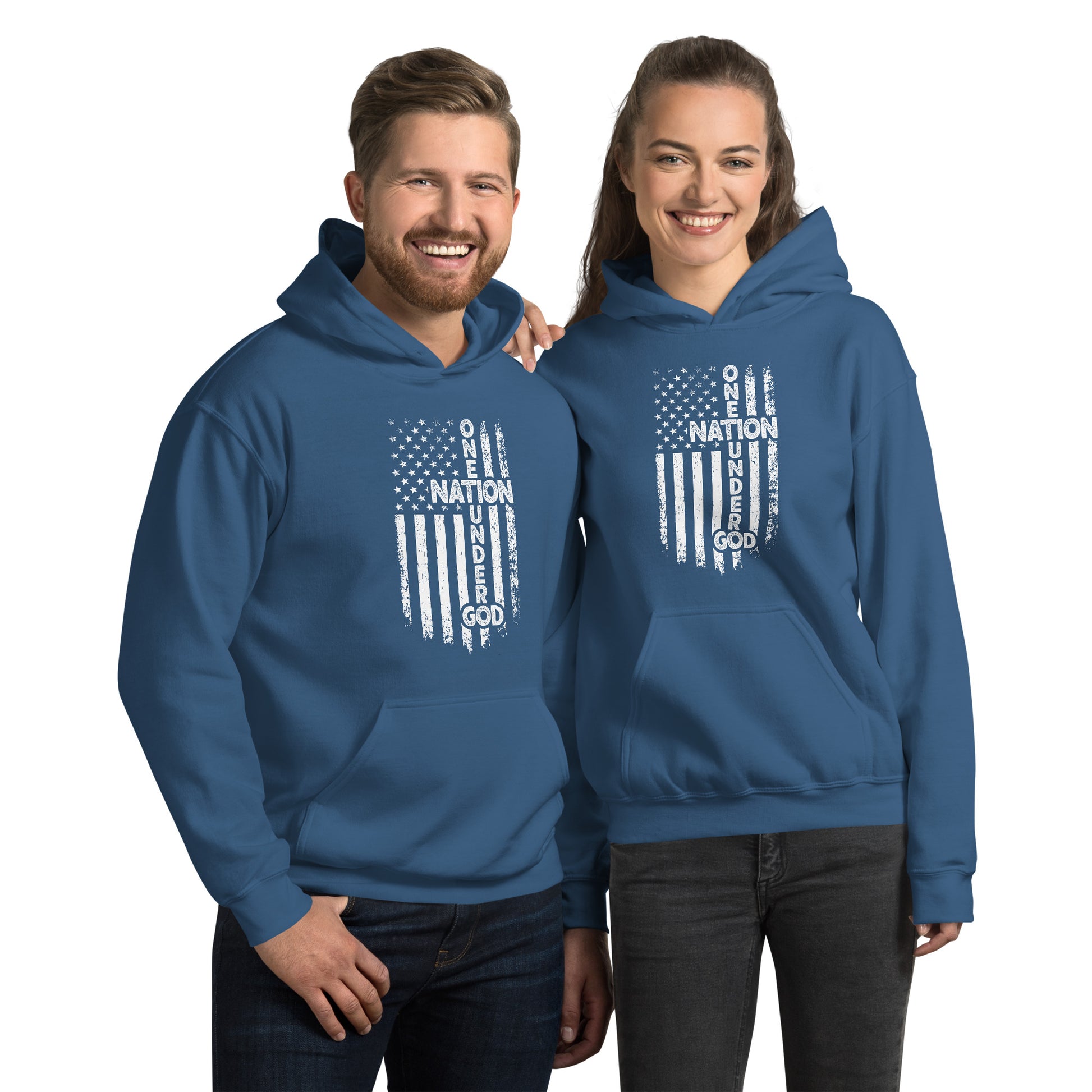 One Nation Under God Hoodie - Color: Indigo Blue