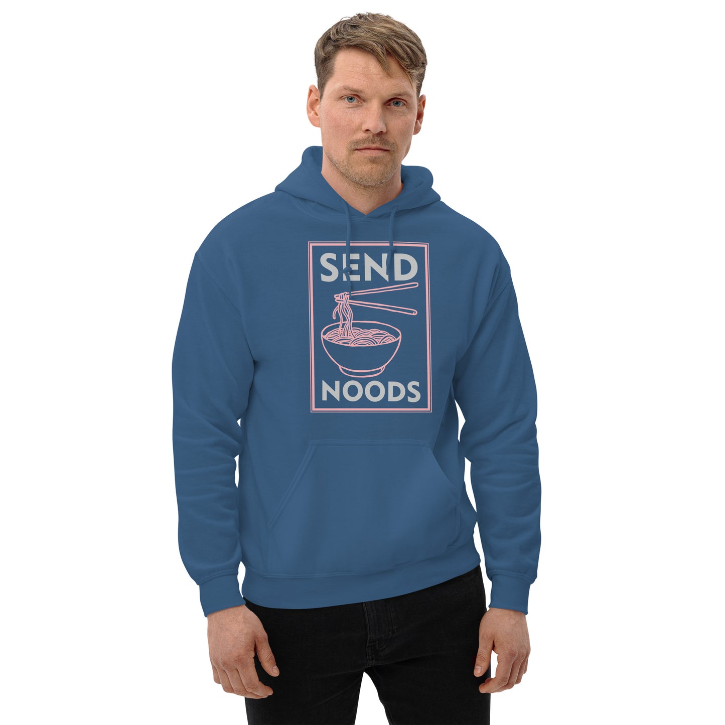 Send Noods Hoodie (Funny Noodle Humor) - Color: Indigo Blue