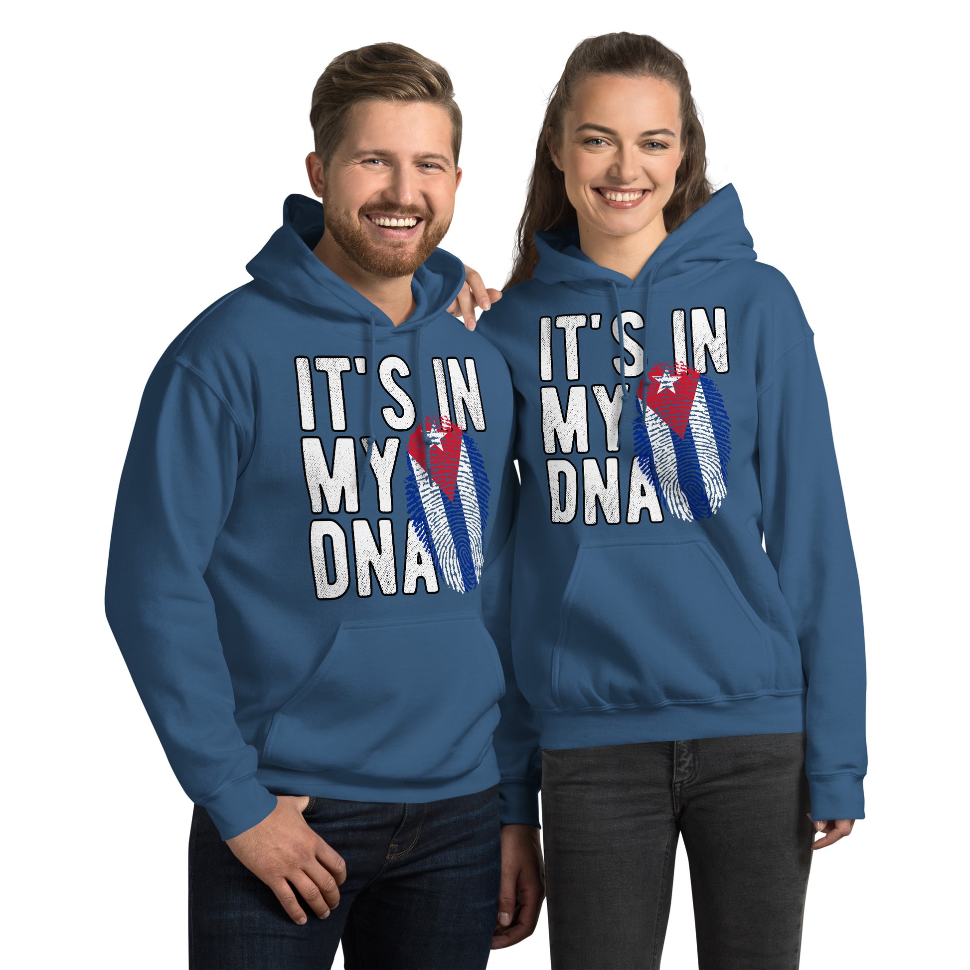 Cuban DNA Hoodie – Fingerprint Flag Design Color: Indigo Blue