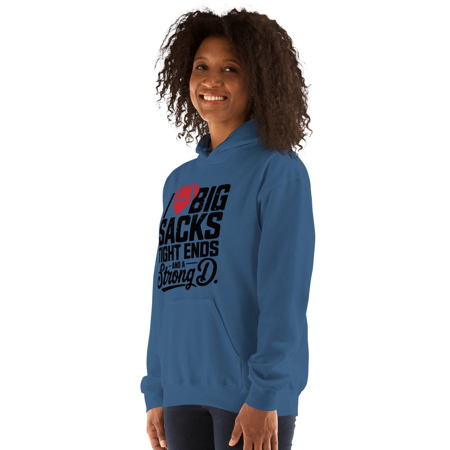 I Love Big Sacks Tight Ends and A Strong D Hoodie (Football Season) - Color: Dark Heather