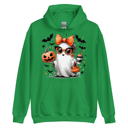 Cute Halloween Mom Ghost Hoodie Color: Irish Green