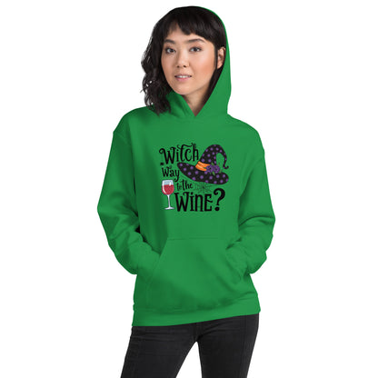 Witch Way To The Wine Hoodie (Halloween Witch) Color: Red