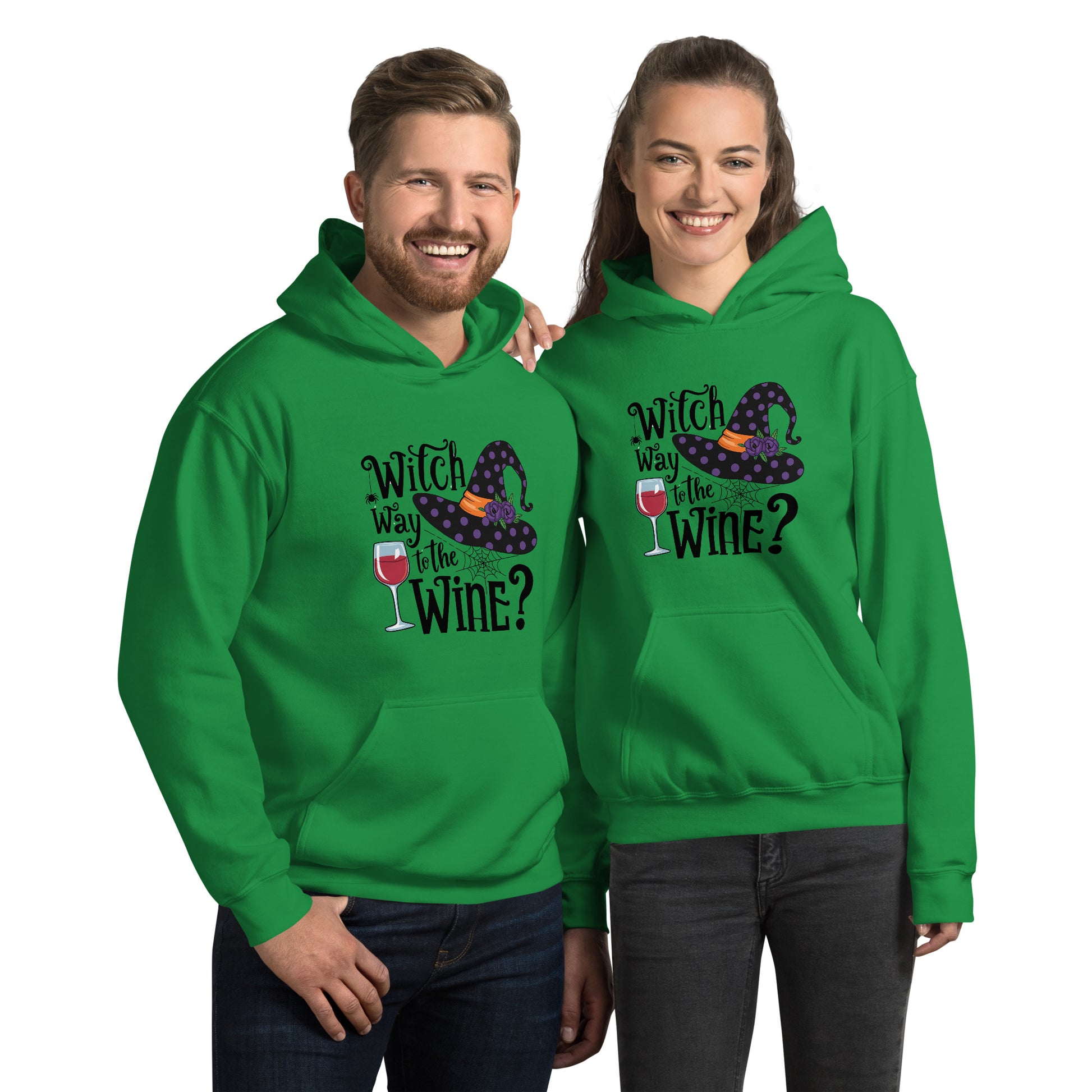 Witch Way To The Wine Hoodie (Halloween Witch) Color: Irish Green