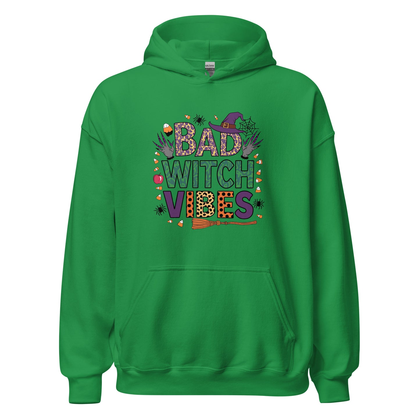 Bad Witch Vibes Hoodie (Halloween Witch) Color: Irish Green