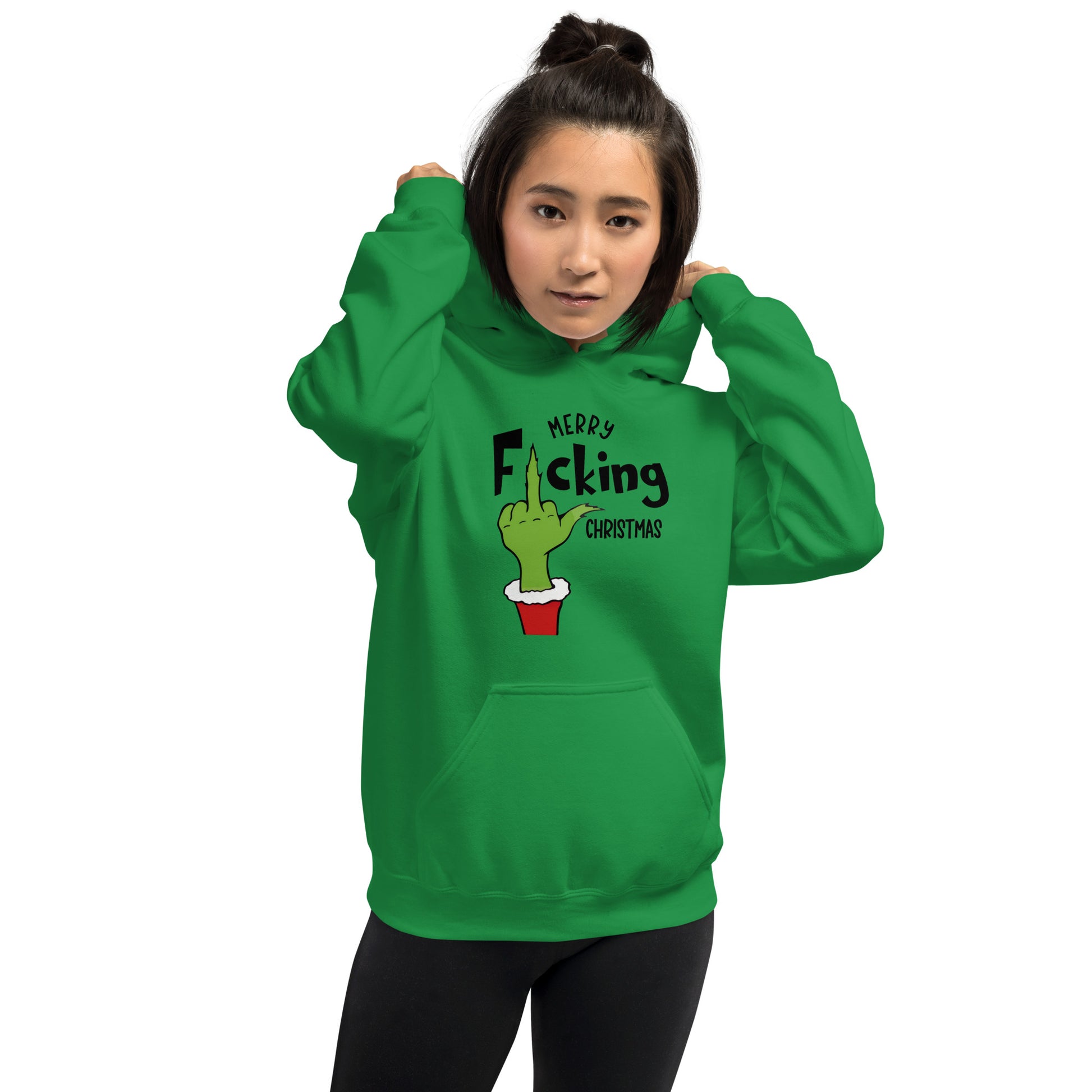 Merry F*cking Christmas Grumpy Middle Finger Hoodie - Color: Red - Unisex Hoodie Gildan 18500