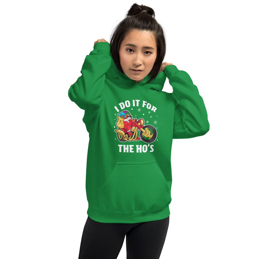 I Do It For The Ho's Hoodie - Christmas Biker Santa Riding Motorcycle Color: Red