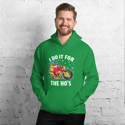 I Do It For The Ho's Hoodie - Christmas Biker Santa Riding Motorcycle - Color: Red