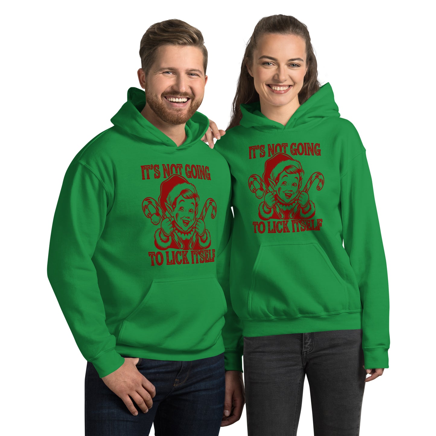 It's Not Going To Lick Itself (Naughty Christmas Elf) Hoodie - Color: Irish Green