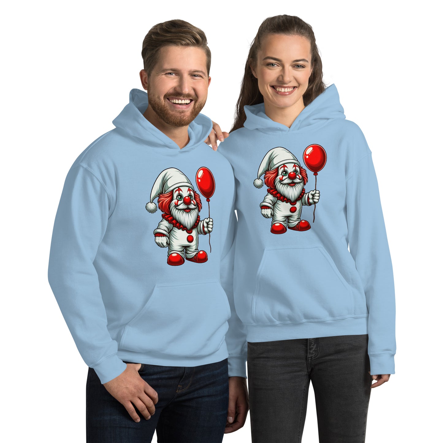 Scary Gnome with Red Balloon Hoodie Color: Light Blue