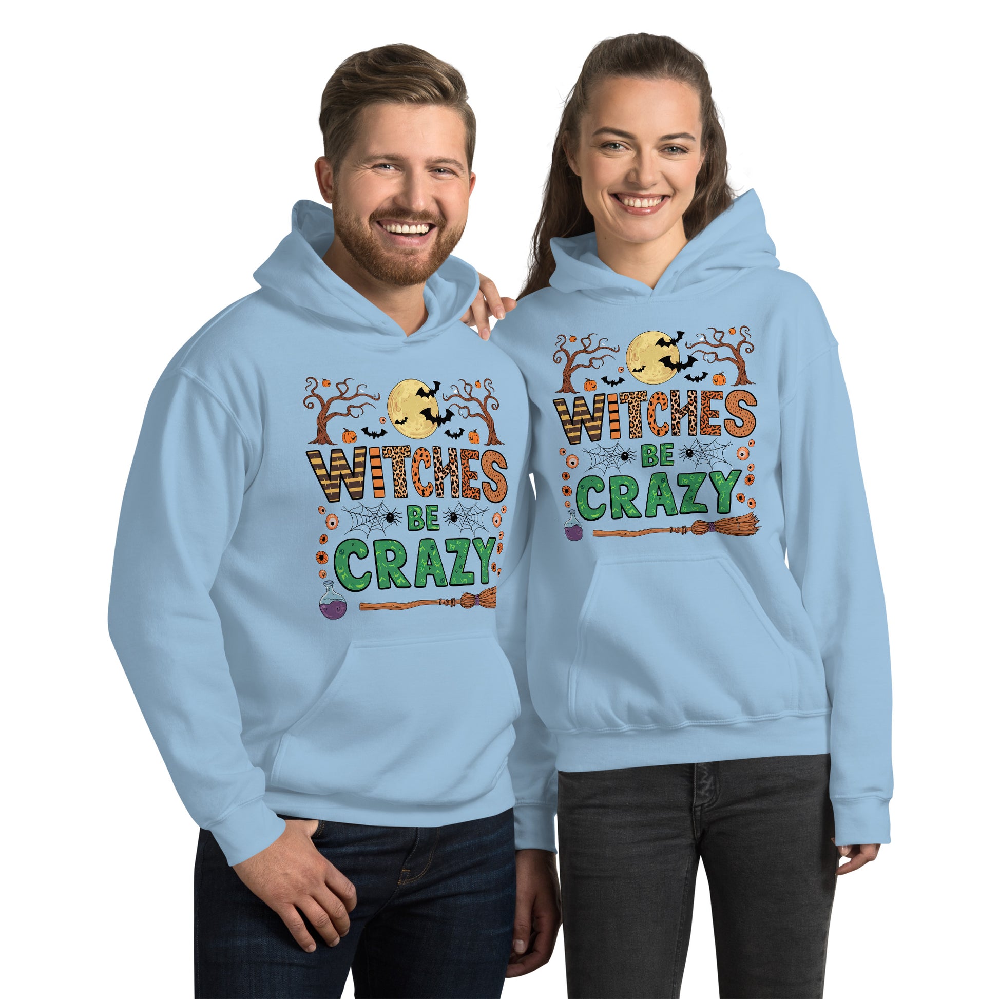 Witches Be Crazy Hoodie (Halloween Witch) Color: Light Blue