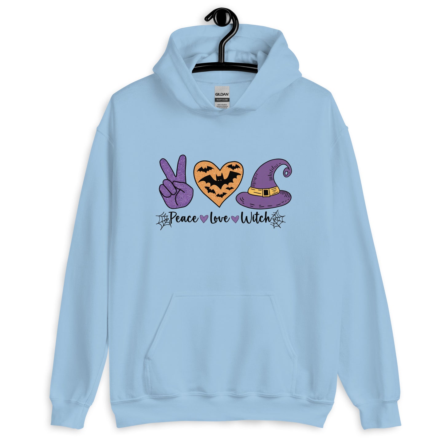 Peace Love Witch Hoodie (Halloween Witch) Color: Light Blue