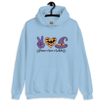 Peace Love Witch Hoodie (Halloween Witch) Color: Light Blue