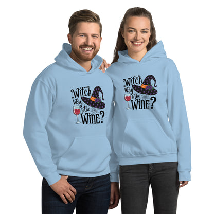 Witch Way To The Wine Hoodie (Halloween Witch) Color: Light Blue