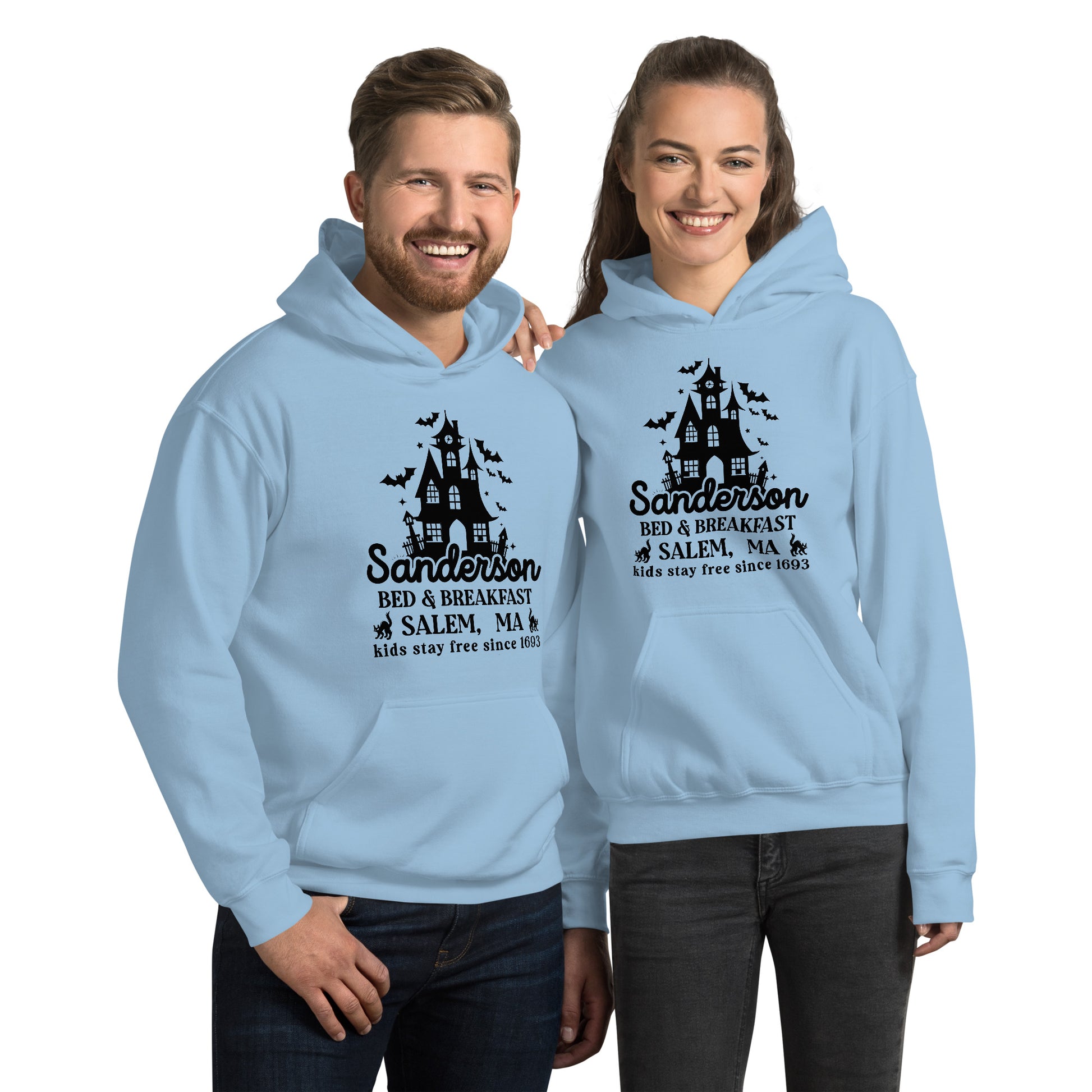 Sanderson Bed & Breakfast Salem MA (Halloween) Hoodie - Color: Light Blue