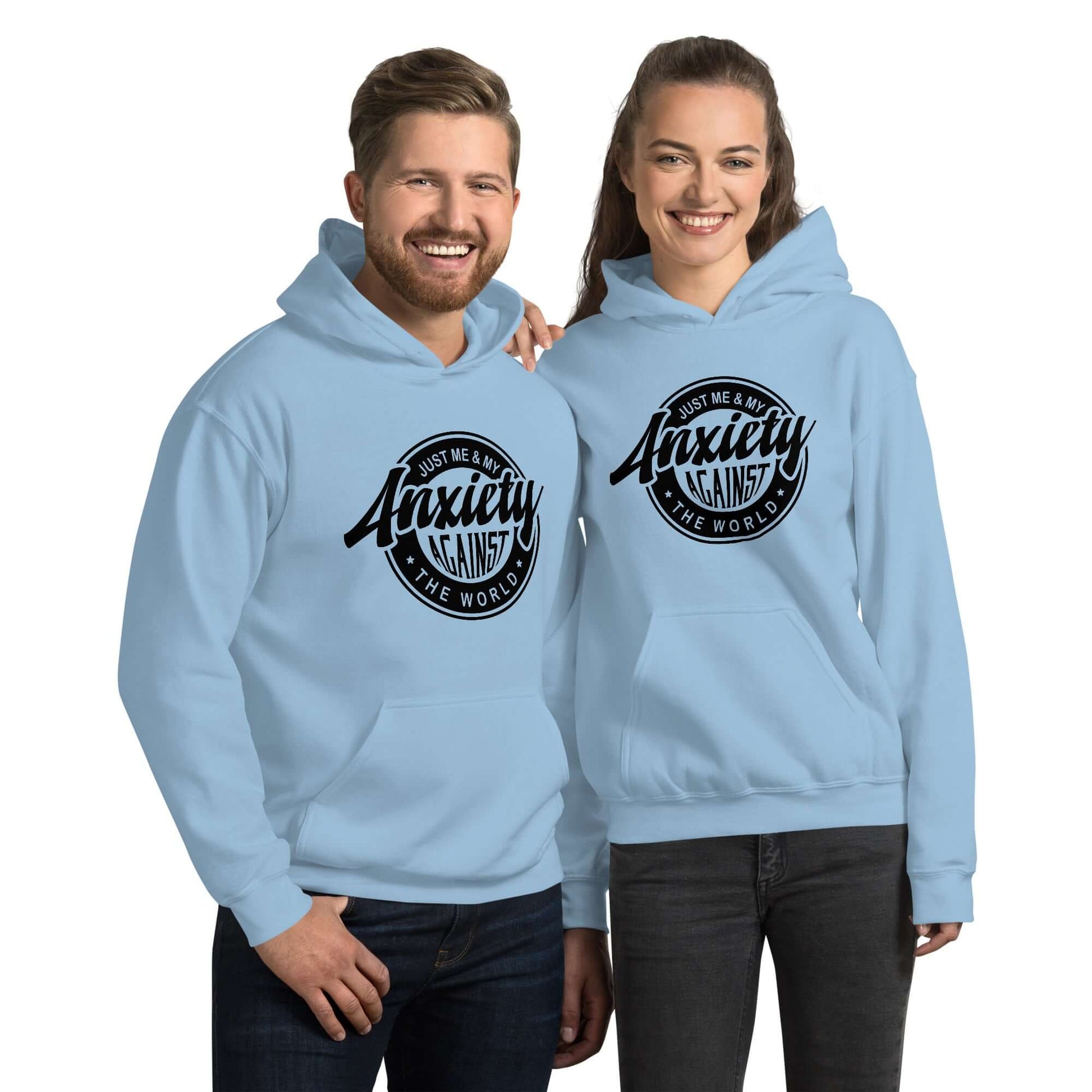 Just Me And My Anxiety Against The World Hoodie - Color: Light Blue