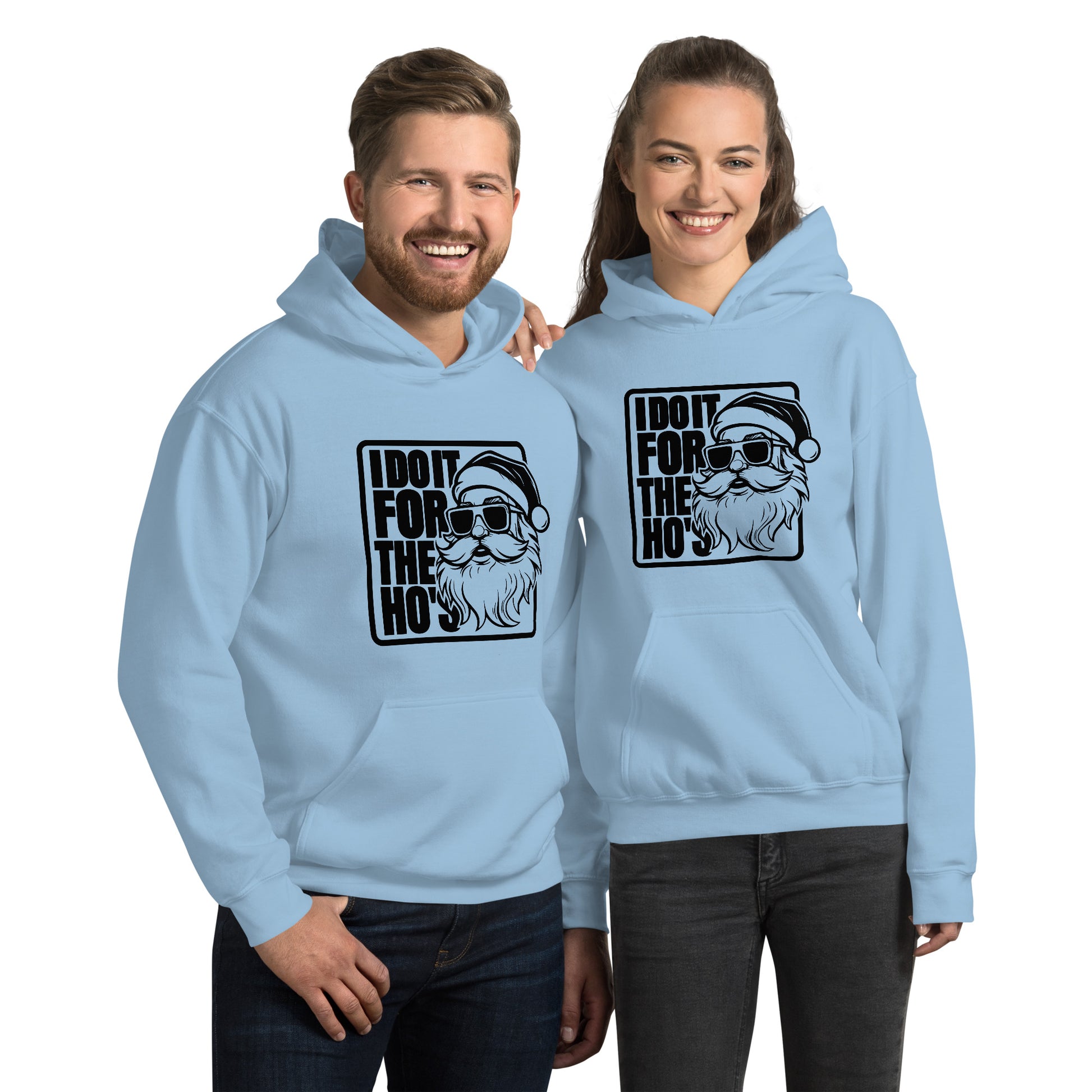 Funny Christmas Tee - Santa says I Do It for the Ho's Hoodie - Color: Light Blue