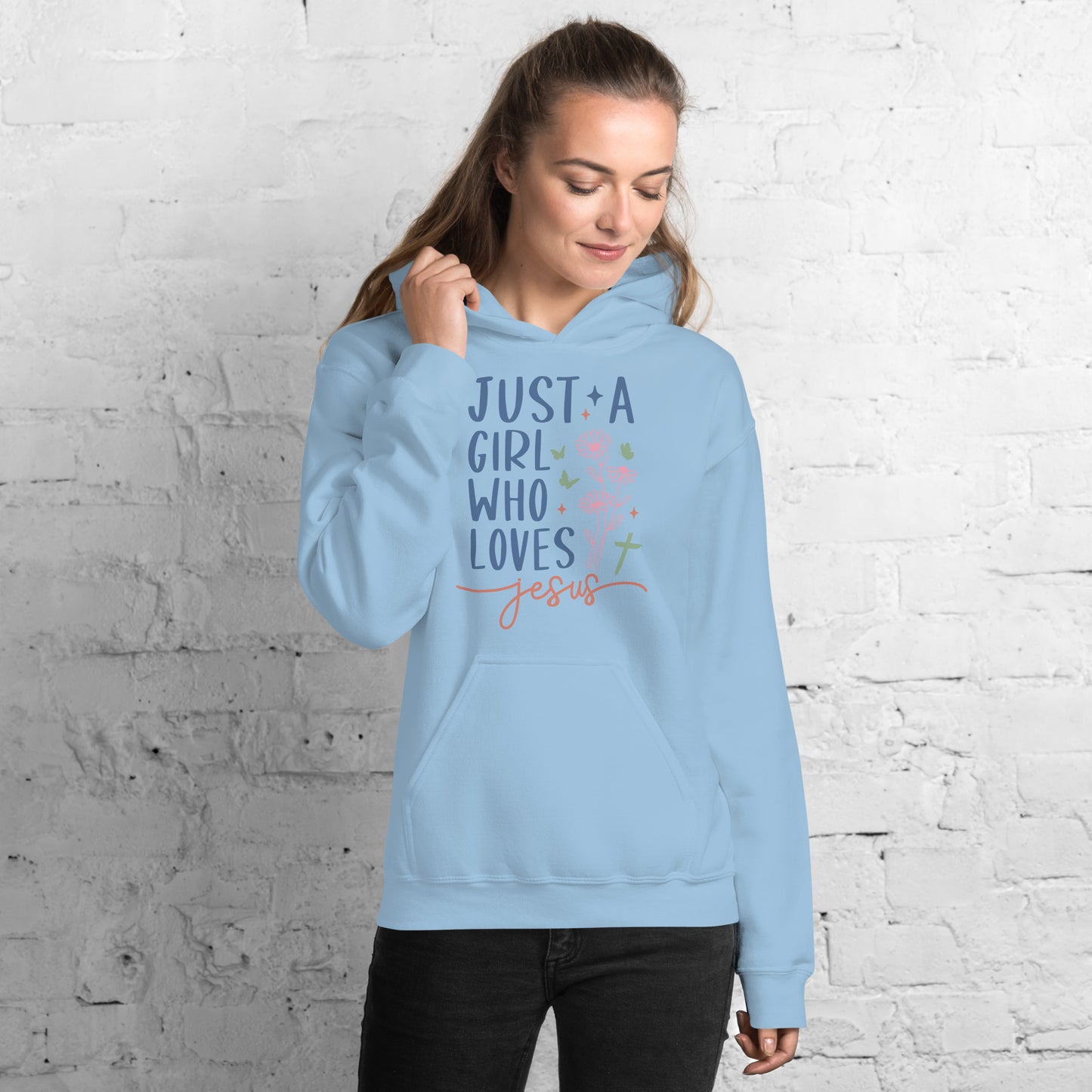 Just A Girl Who Loves Jesus Hoodie - Color: Light Blue