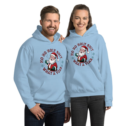 Ho Ho Holy Shit What A Year (Funny Christmas Santa) Hoodie - Color: Light Blue