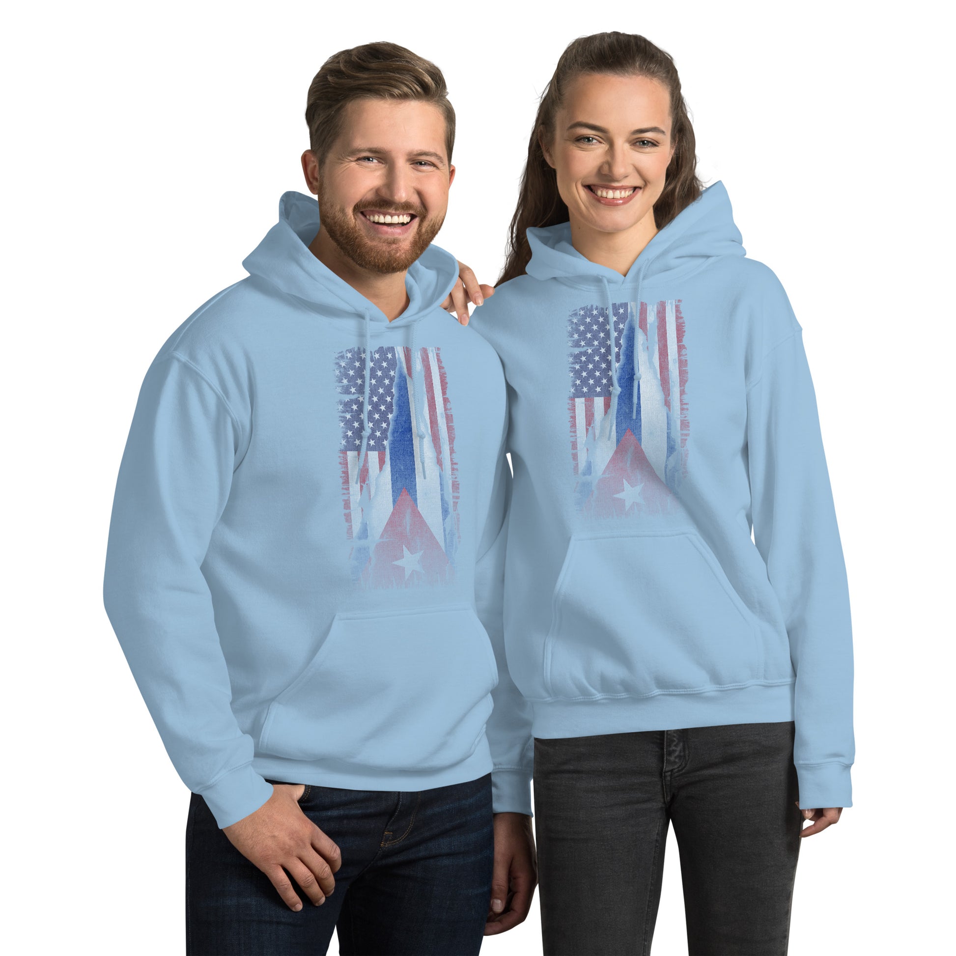 Cuban American Flag Hoodie – Vintage Dual Heritage Color: Light Blue