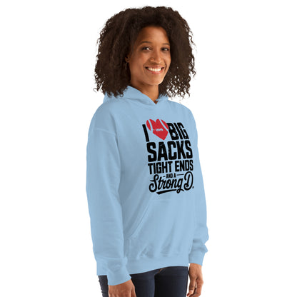 I Love Big Sacks Tight Ends and A Strong D Hoodie (Football Season) - Color: Dark Heather