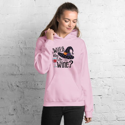 Witch Way To The Wine Hoodie (Halloween Witch) Color: Red