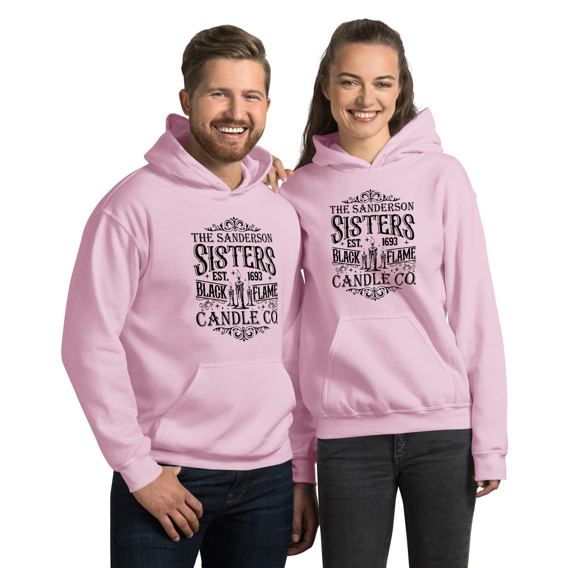 The Sanderson Sisters Black Flame Candle Co (Halloween) Hoodie - Color: Light Pink