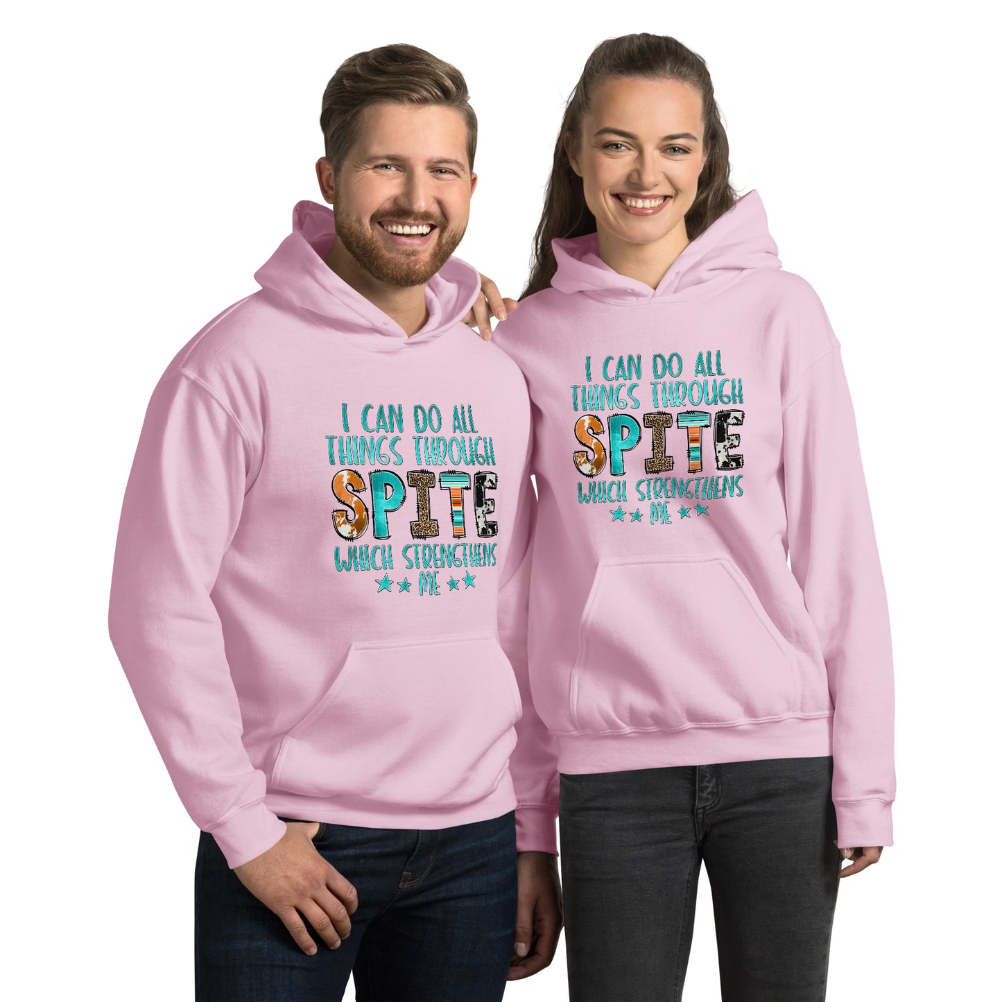 I Can Do All Things Through Spite Which Strengthens Me Hoodie Color: Light Pink