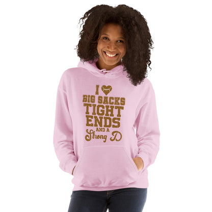 I Heart Big Sacks Tight Ends and A Strong D Hoodie (Football Season) - Color: Light Pink