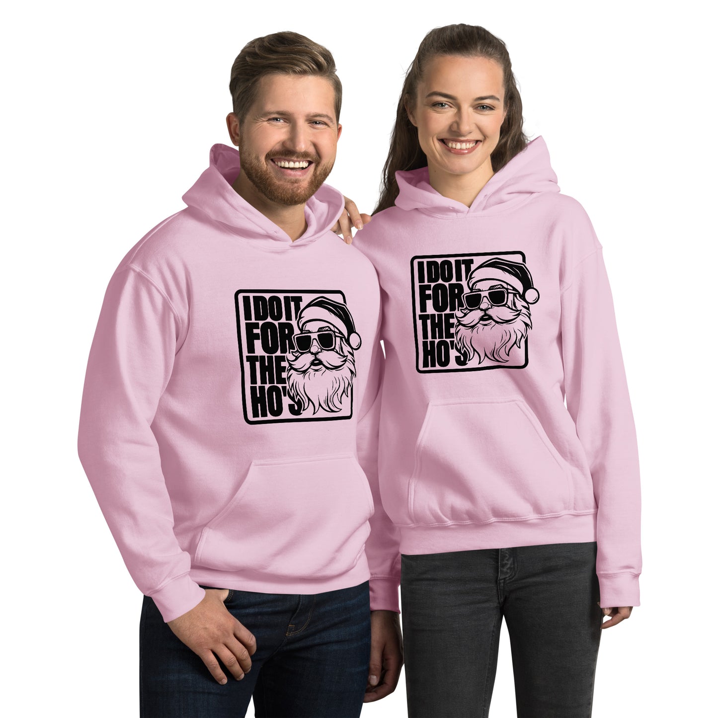 Funny Christmas Tee - Santa says I Do It for the Ho's Hoodie - Color: Light Pink