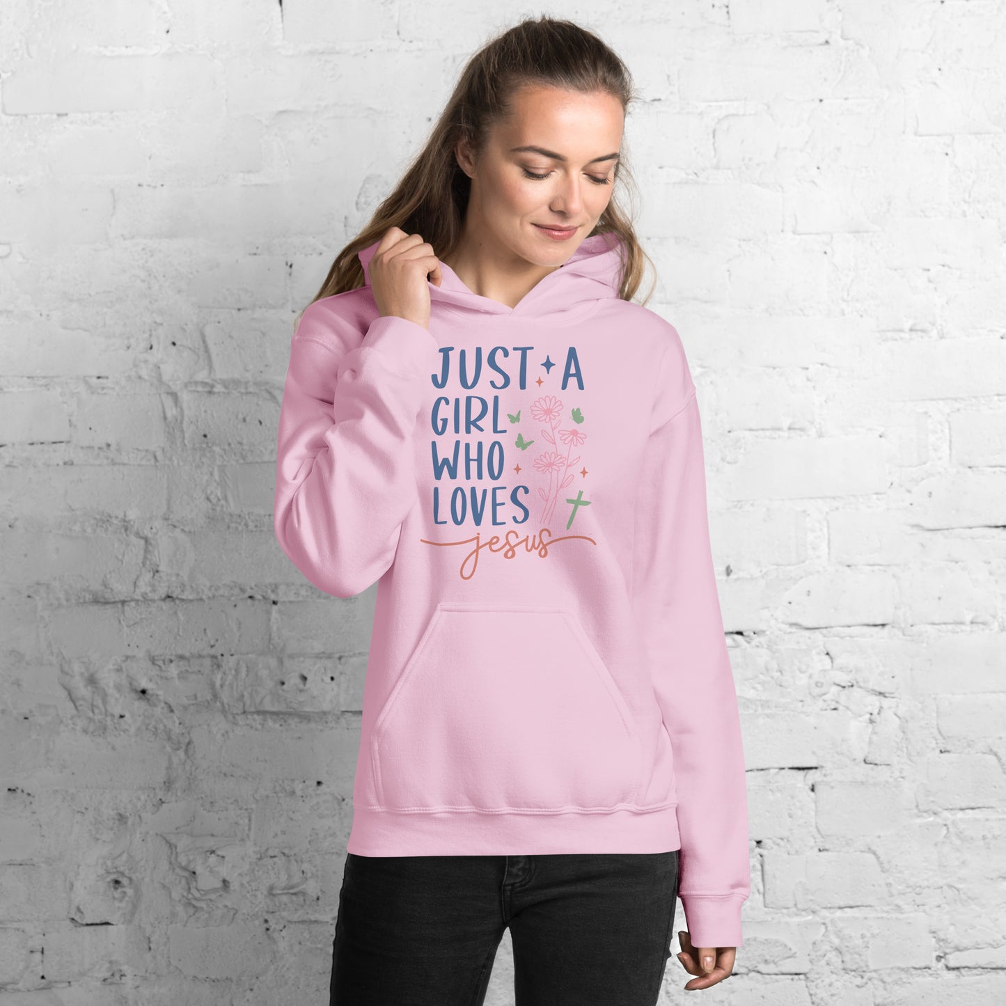 Just A Girl Who Loves Jesus Hoodie - Color: Light Pink