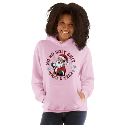 Ho Ho Holy Shit What A Year (Funny Christmas Santa) Hoodie - Color: Red