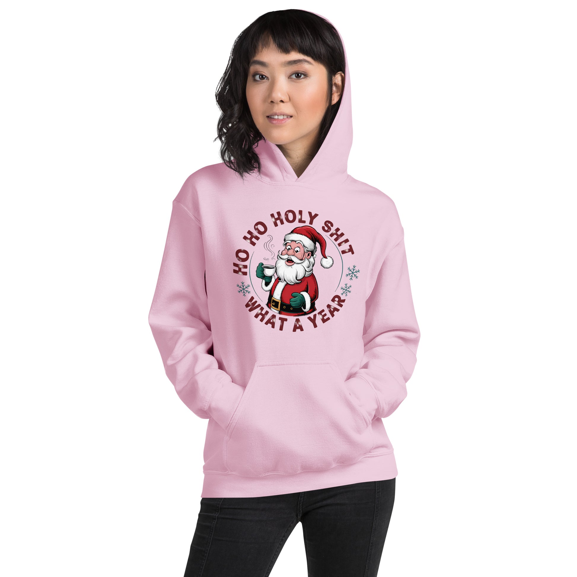 Ho Ho Holy Shit What A Year (Funny Christmas Santa) Hoodie - Color: Red