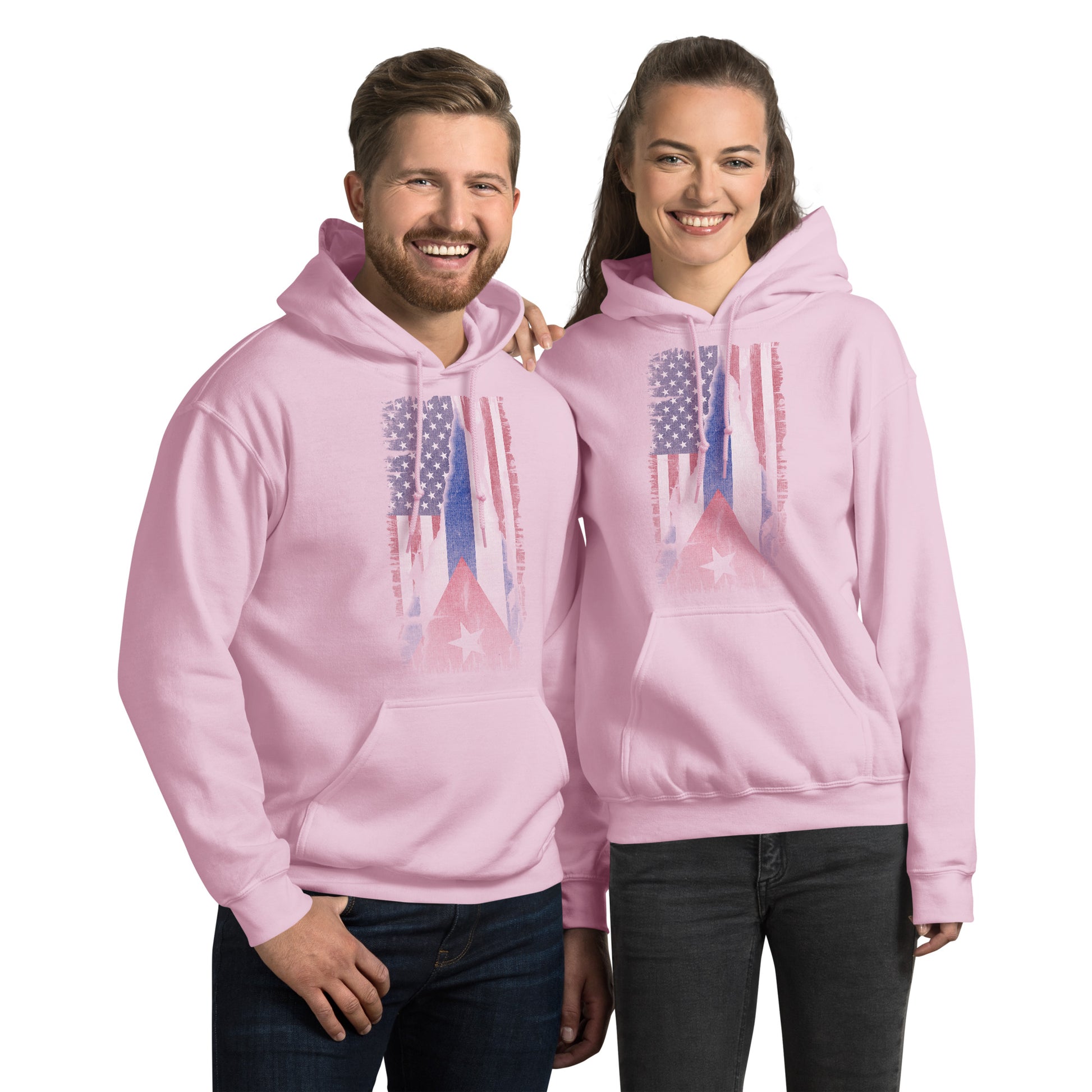 Cuban American Flag Hoodie – Vintage Dual Heritage Color: Light Pink