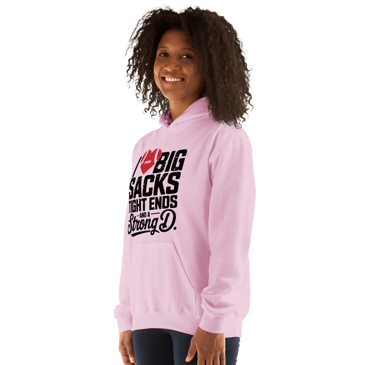 I Love Big Sacks Tight Ends and A Strong D Hoodie (Football Season) - Color: Dark Heather