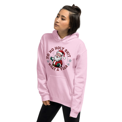 Ho Ho Holy Shit What A Year (Funny Christmas Santa) Hoodie - Color: Red