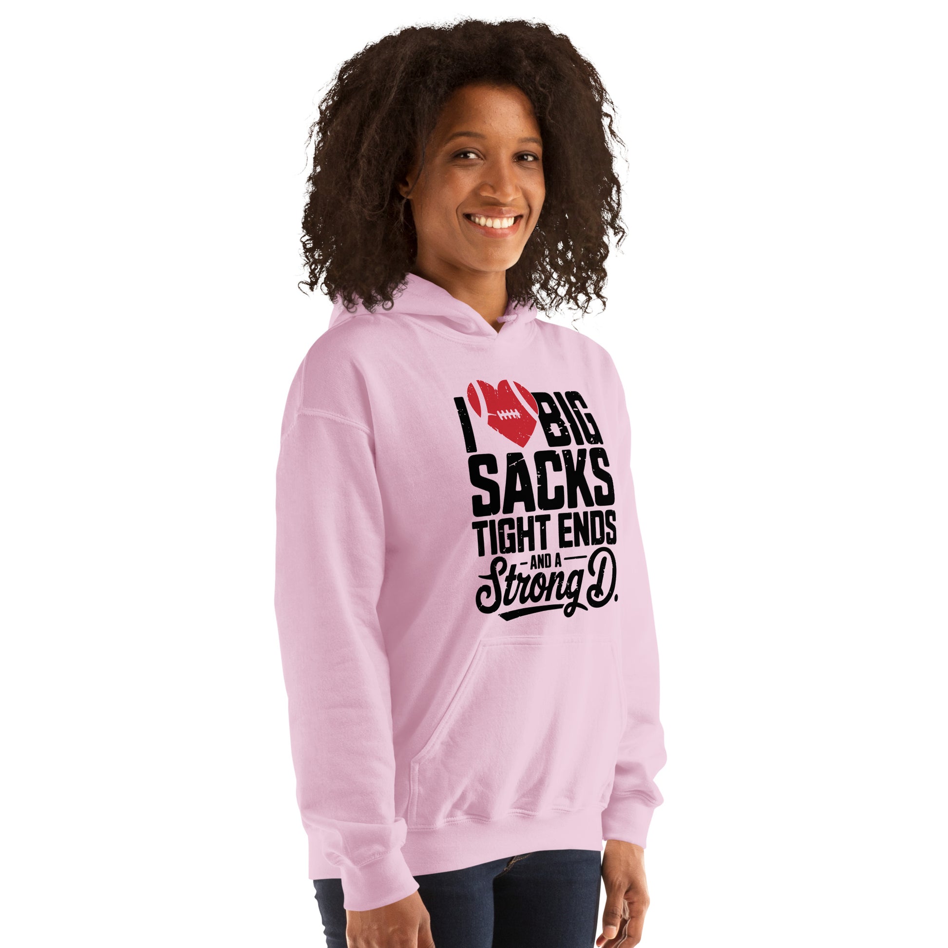 I Love Big Sacks Tight Ends and A Strong D Hoodie (Football Season) - Color: Dark Heather