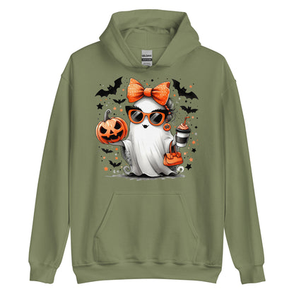 Cute Halloween Mom Ghost Hoodie Color: Military Green